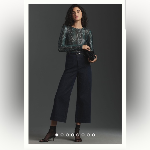 The Colette Sparkle Denim Cropped Wide-Leg Jeans by Maeve Size 28